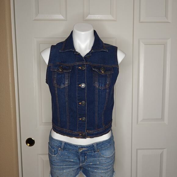 New Look dark blue denim crop vest - Picture 3 of 9